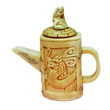 OX BONE CARVED TEA POT W/ DRAGON